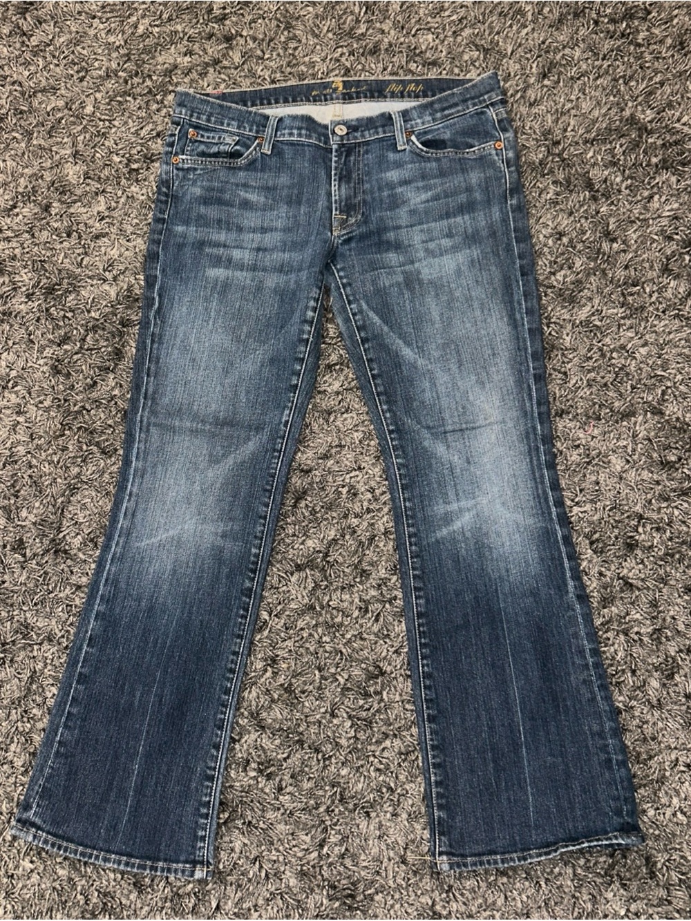 7 For All Mankind Jeans Womens 31 Blue Flip Flop Bootcut Stretch Denim Made USA